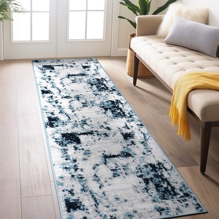 World Rug Gallery Contemporary Chic Abstract Design Runner Rug 2'x7' Blue 937BLUE2X7
